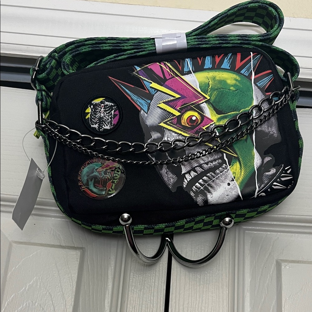 Universal Studios Green Checkered Crossbody Bag